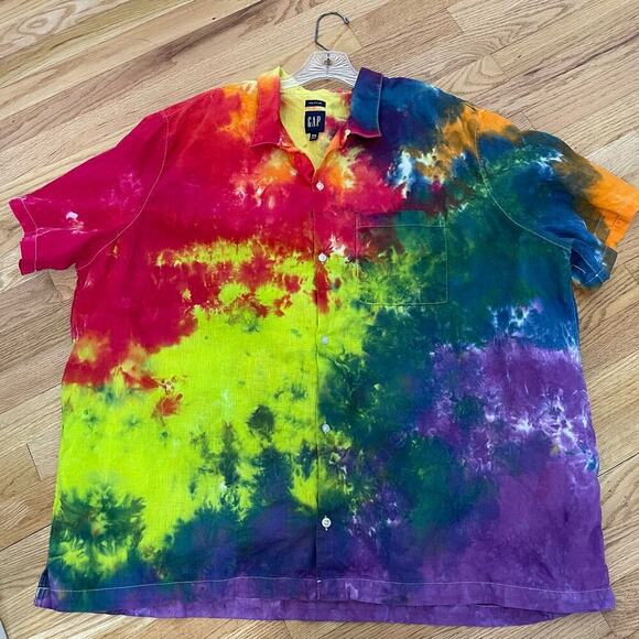 handmade tie dye unisex XXXL 3X camp shirt rainbow galaxy - Picture 2 of 10